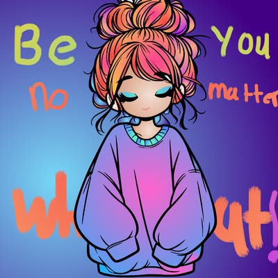 girl with baggy sweatshirt and messy bun