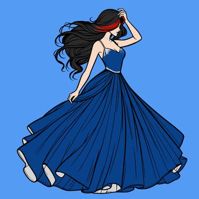 realistic woman with dress flowing in the wind