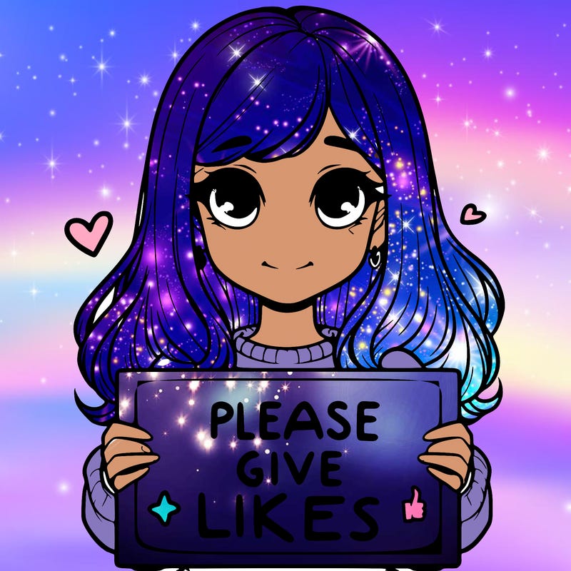 realistic girl that is holding a sign that says please give likes