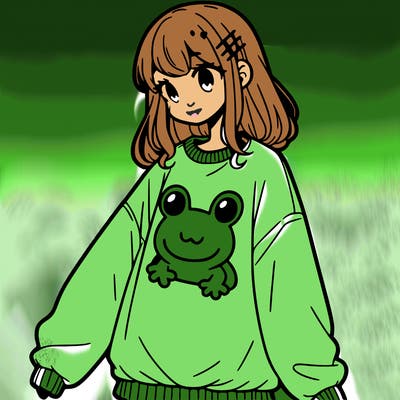 girl wearing frogging sweatshirt