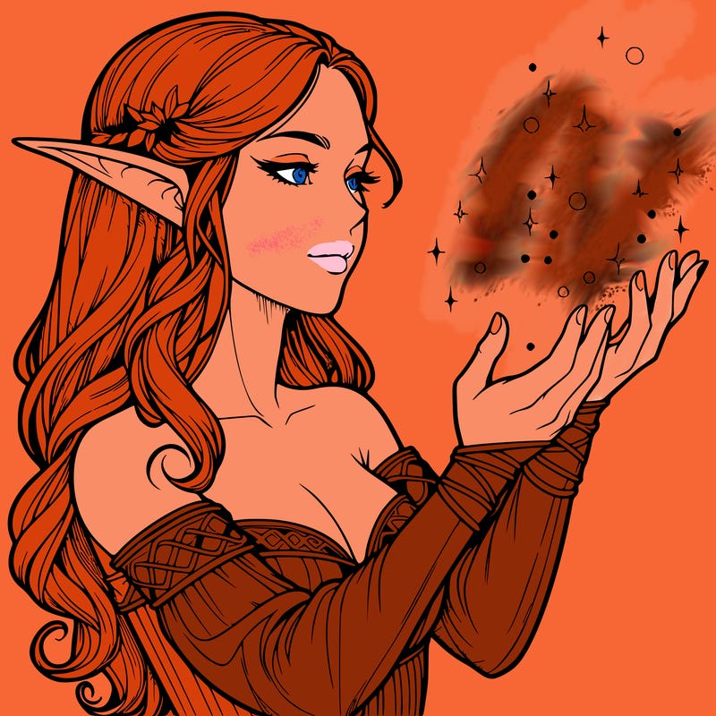 realistic elf girl doing magic