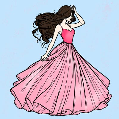 realistic woman with dress flowing in the wind