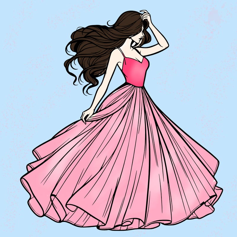 realistic woman with dress flowing in the wind