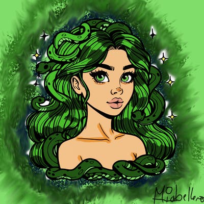 realistic girl with snakes as hair