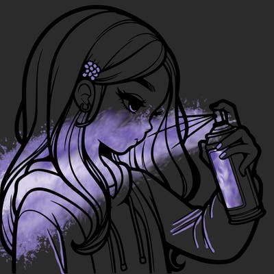 a realistic girl spray painting