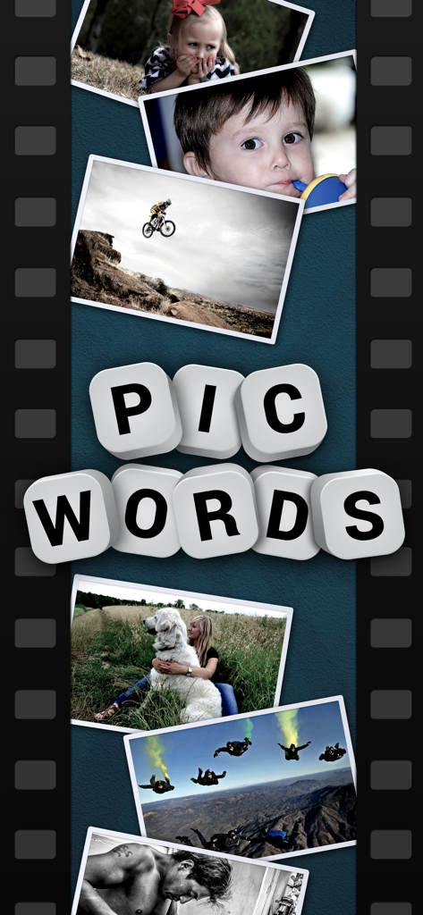 PicWords™ - PicWords game logo displayed with a collage of various photos representing puzzles
