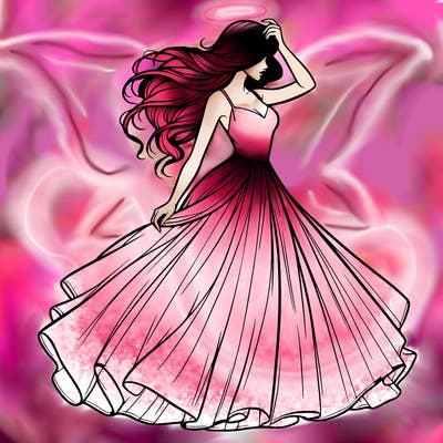 realistic woman with dress flowing in the wind