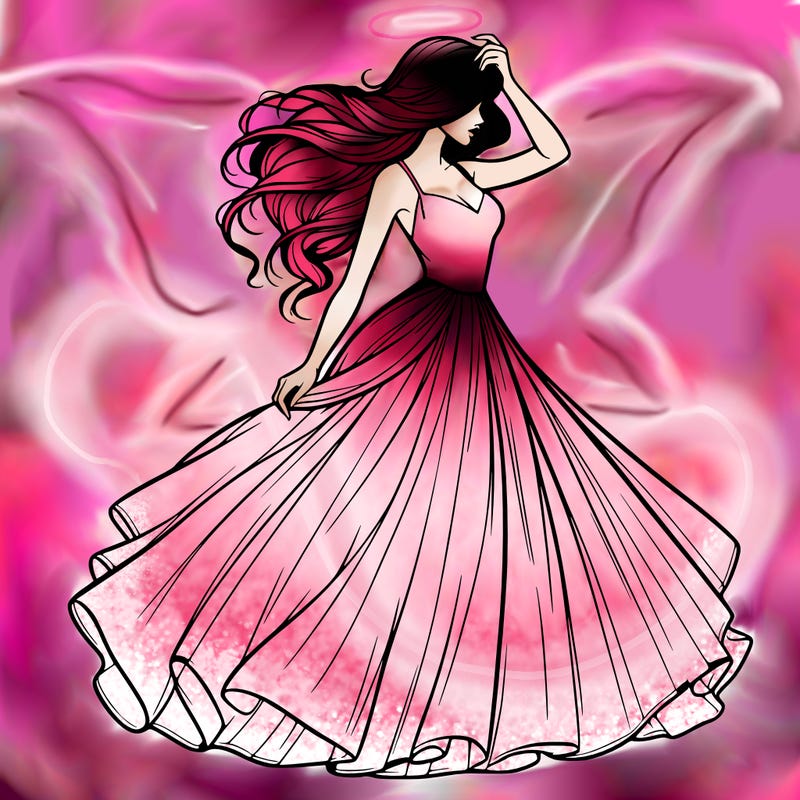 realistic woman with dress flowing in the wind