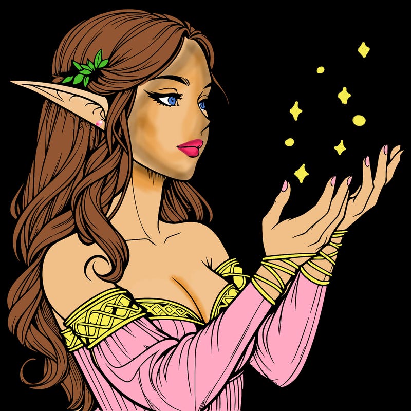 realistic elf girl doing magic