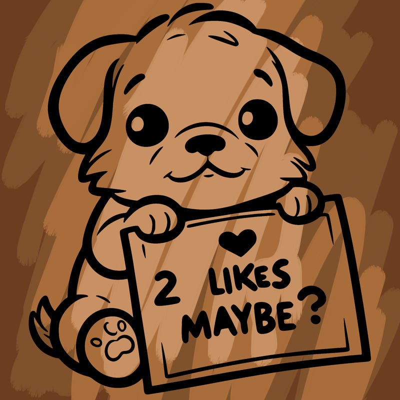 a puppy holding a sign that says 2 likes maybe?