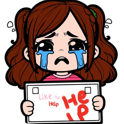 crying girl with sign