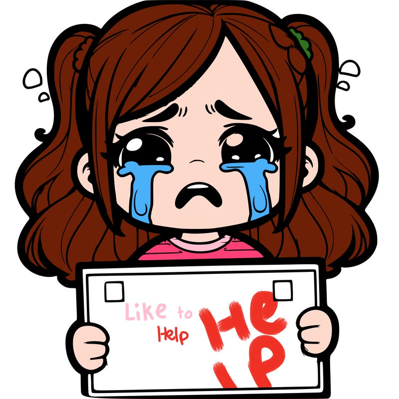 crying girl with sign