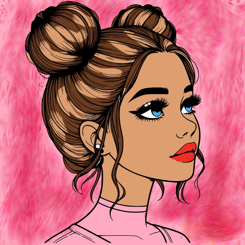 realistic girl with buns on the top of her head