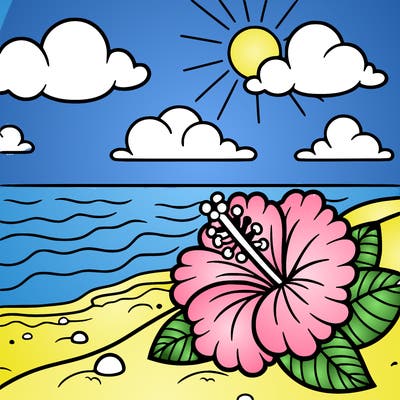 hibiscus by the beach in the sand