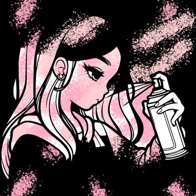 a realistic girl spray painting