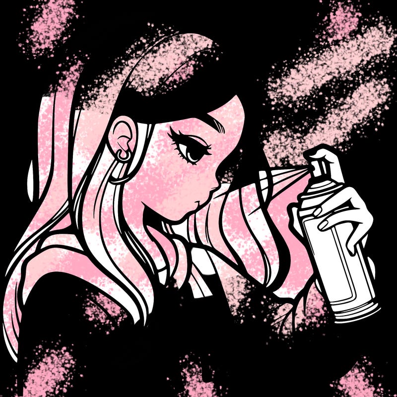 a realistic girl spray painting