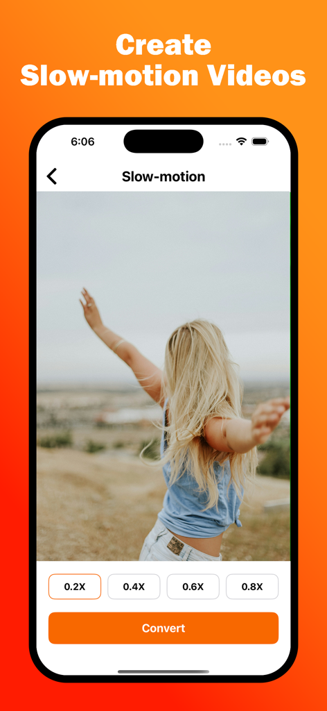 Visha:Video Player All Formats - Interfaz de la app Visha mostrando la función de edición de video en cámara lenta con botones de selección de velocidad