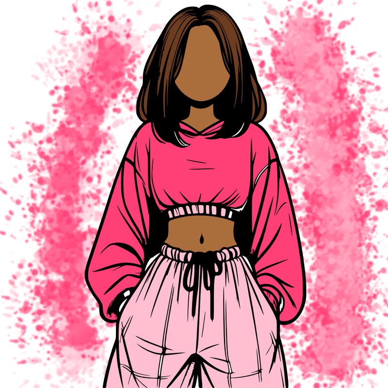 realistic girl faceless with baggy pants and a crop top