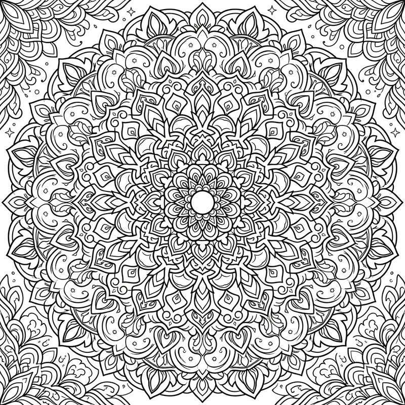 Dive into a world of intricate patterns with this stunning circular geometric mandala. Its radial symmetry and detailed elements offer a deeply satisfying and meditative coloring experience.