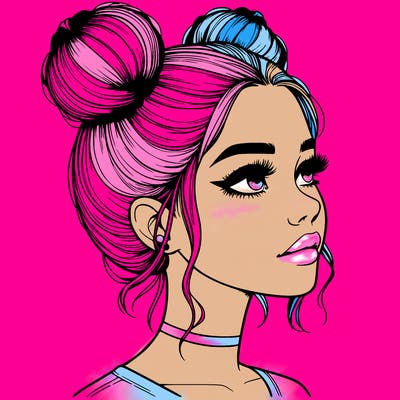 realistic girl with buns on the top of her head