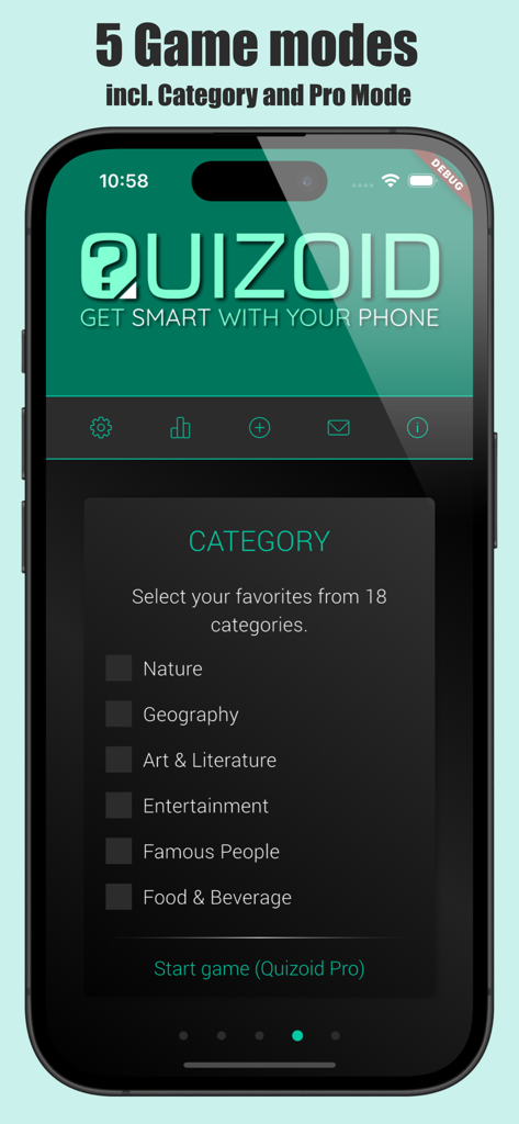 Quizoid: Offline Trivia Quiz - Smartphone screen displaying the category selection menu in the Quizoid trivia app