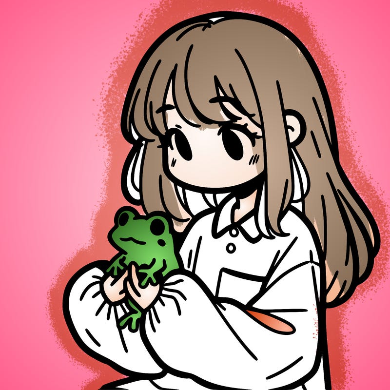 girl with long hair and a oversized shirt. and she is holding a frog