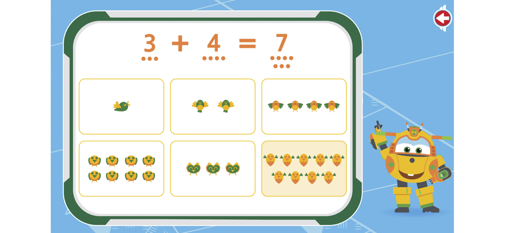 Super Wings - It's Fly Time - Bucky de Super Wings presentando un juego educativo de suma de matemáticas para niños
