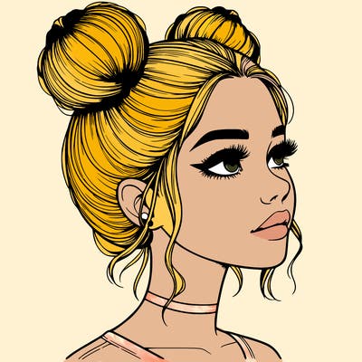 realistic girl with buns on the top of her head