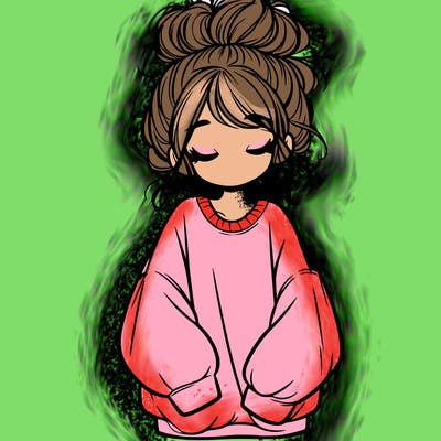 girl with baggy sweatshirt and messy bun