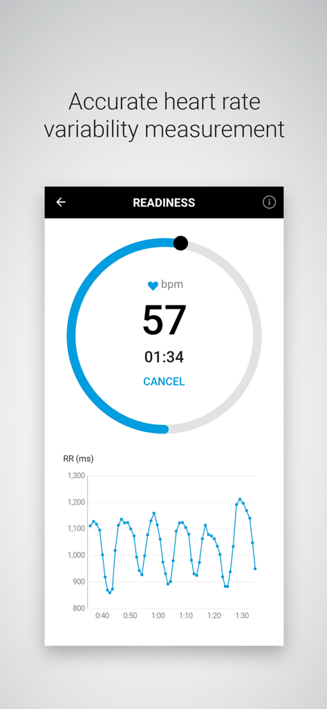 Kubios HRV - Daily Readiness - Real-time heart rate variability and RR interval measurement on the Kubios HRV app.