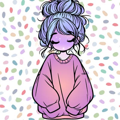 girl with baggy sweatshirt and messy bun