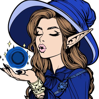 realistic elf casting a spell with lips