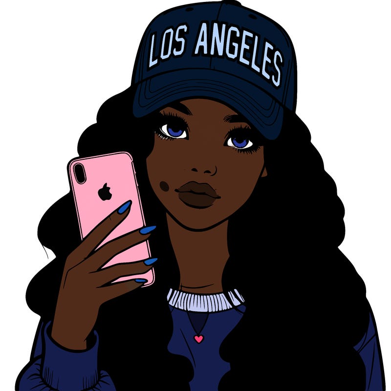 realistic beautiful girl wearing los ángeles cap holding an iphone