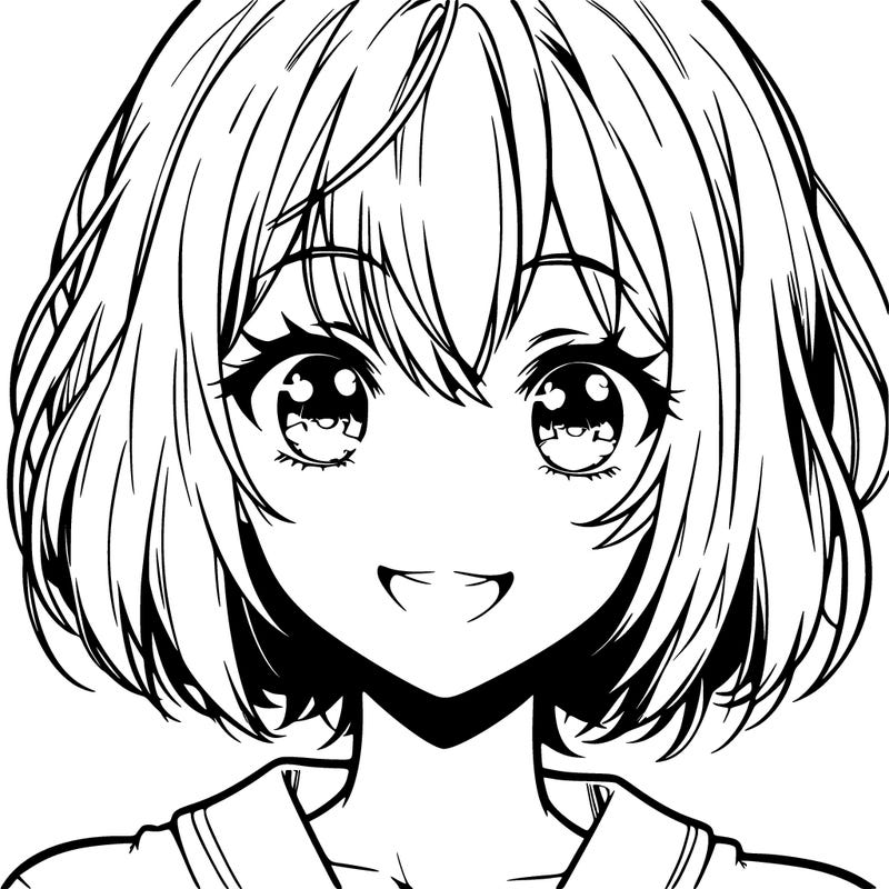 anime short hair realistic girl smiling