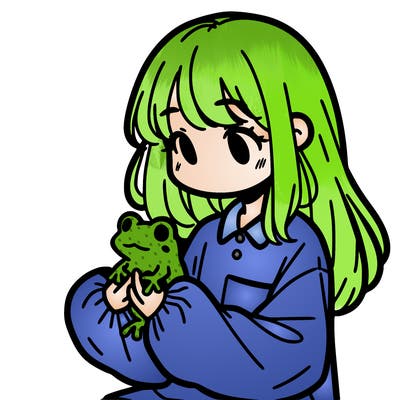 girl with long hair and a oversized shirt. and she is holding a frog