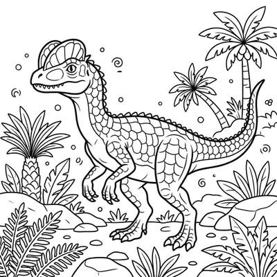 Embark on a Jurassic adventure with this captivating Dilophosaurus coloring page, thoughtfully designed for seniors. Its clear lines and large spaces offer a relaxing and enjoyable coloring experience.