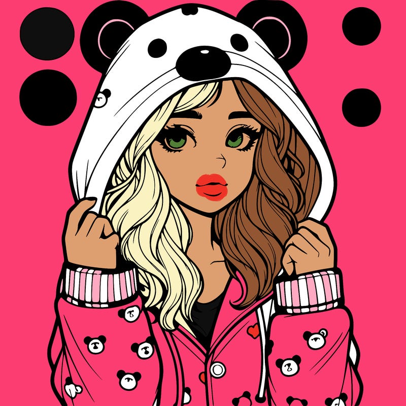 realistic girl in a animal pjs hoodie