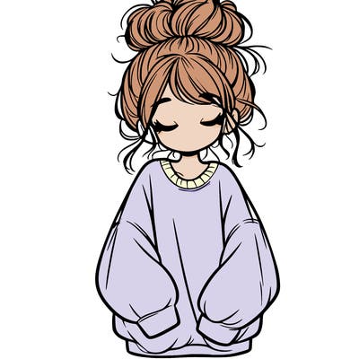 girl with baggy sweatshirt and messy bun