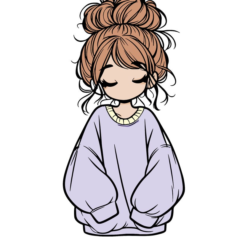 girl with baggy sweatshirt and messy bun