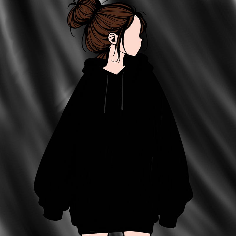 realistic girl with a oversized sweatshirt on and a bun