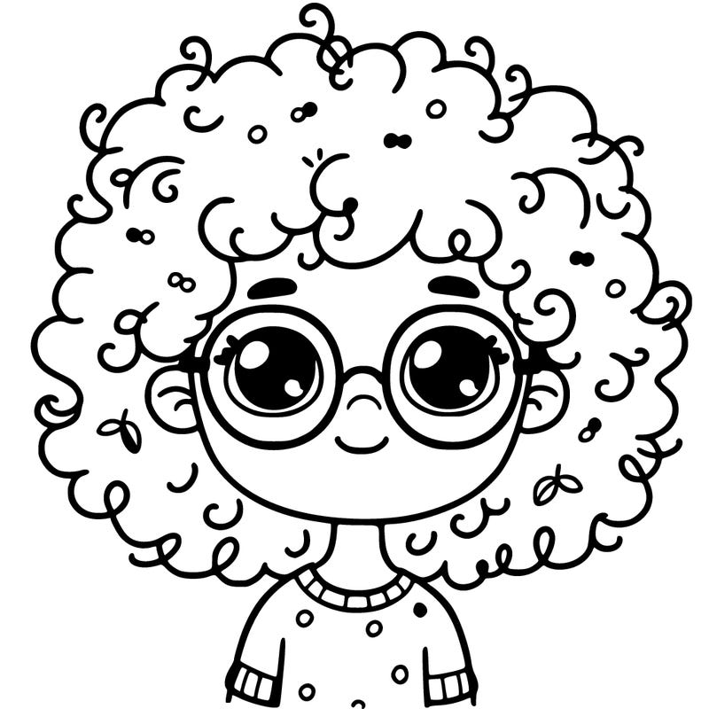 girl with curly hair and glasses