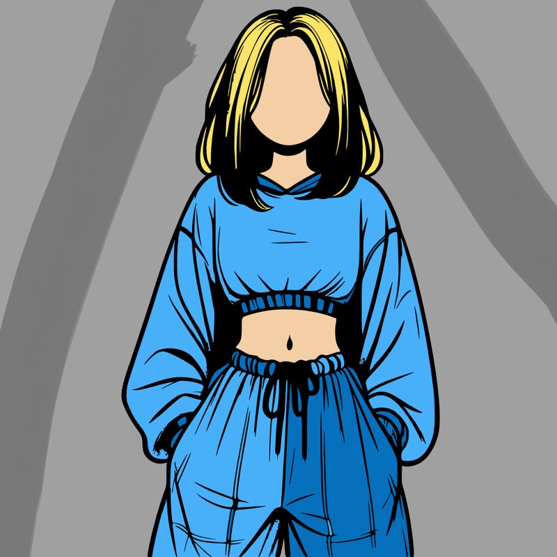realistic girl faceless with baggy pants and a crop top