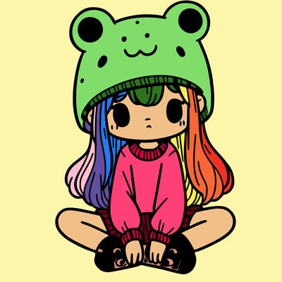 a girl wearing a frog hat and some frog socks