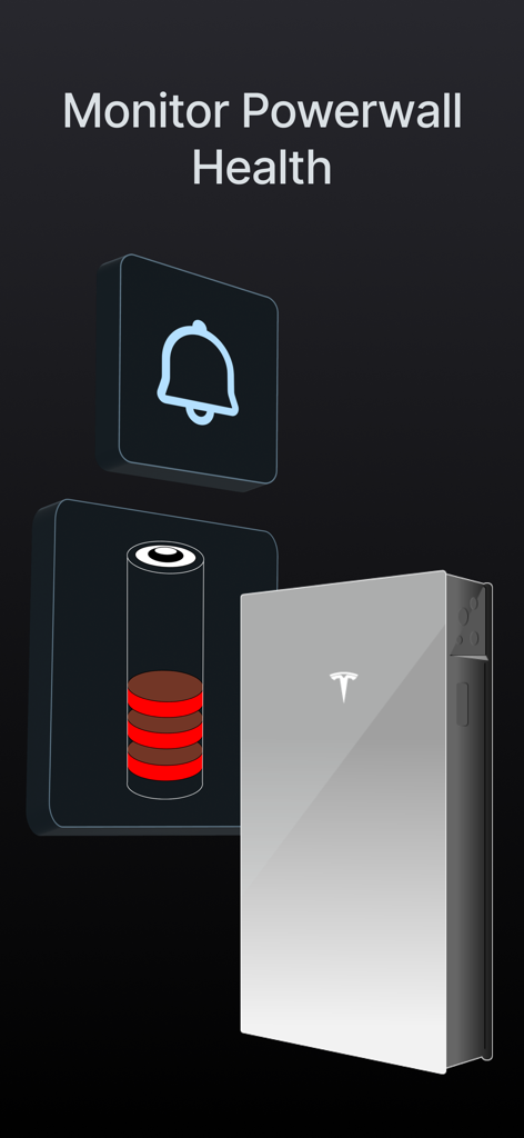 Netzero for Powerwall - Graphic showing a Tesla Powerwall with notification and battery status icons for health monitoring.