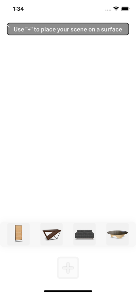 Monolook - Interface of Monolook app showing options to place 3D furniture models into an augmented reality scene