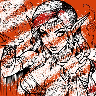 realistic scary beautiful elf sorceress casting spell