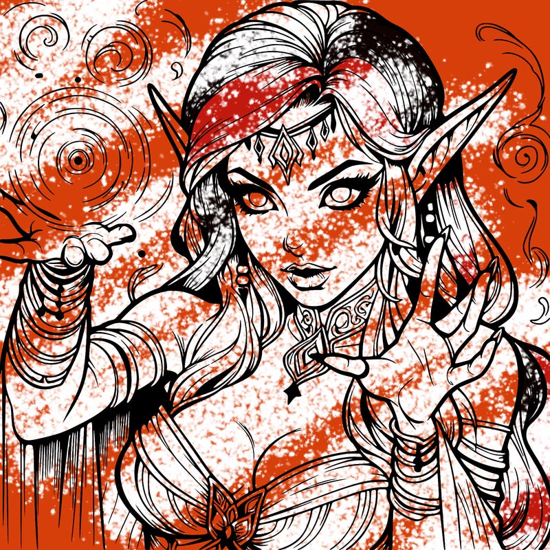 realistic scary beautiful elf sorceress casting spell