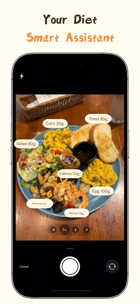 EatPal - EatPal app interface using AI to identify ingredients and portion weights from a photo of a meal
