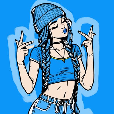 realistic teenage girl with braids and a beanie and crop top doing 🫶🏼