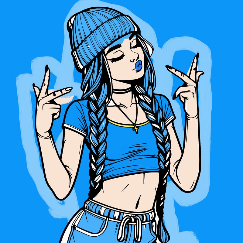 realistic teenage girl with braids and a beanie and crop top doing 🫶🏼